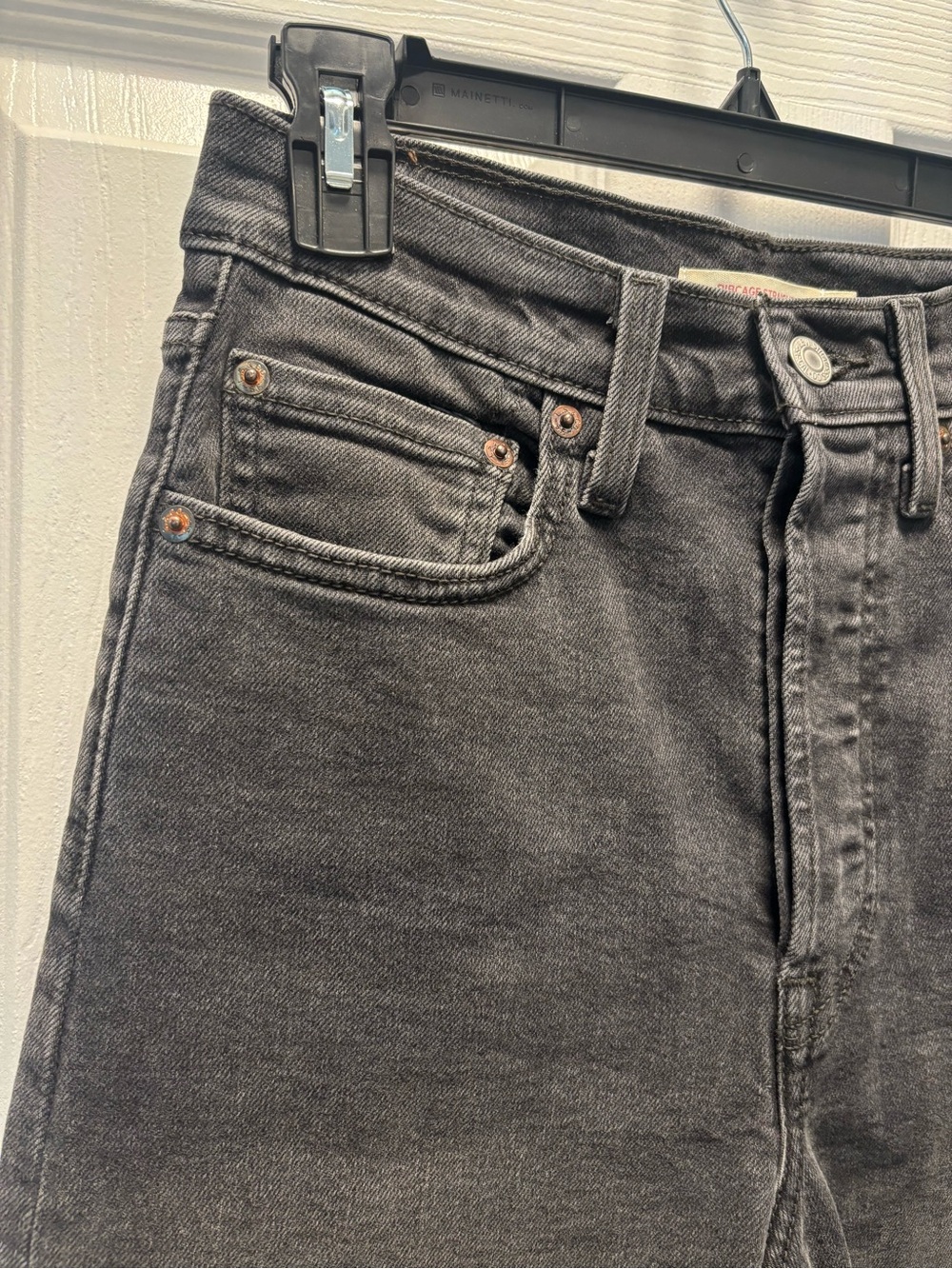 Levi’s Ribcage Straight Button Fly High Waist Black Denim Jeans Size 27 - Picture 4 of 11